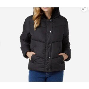 32 Degrees Heat Women's M Black Hooded Puffer Jacket Faux Fur Lining jck2